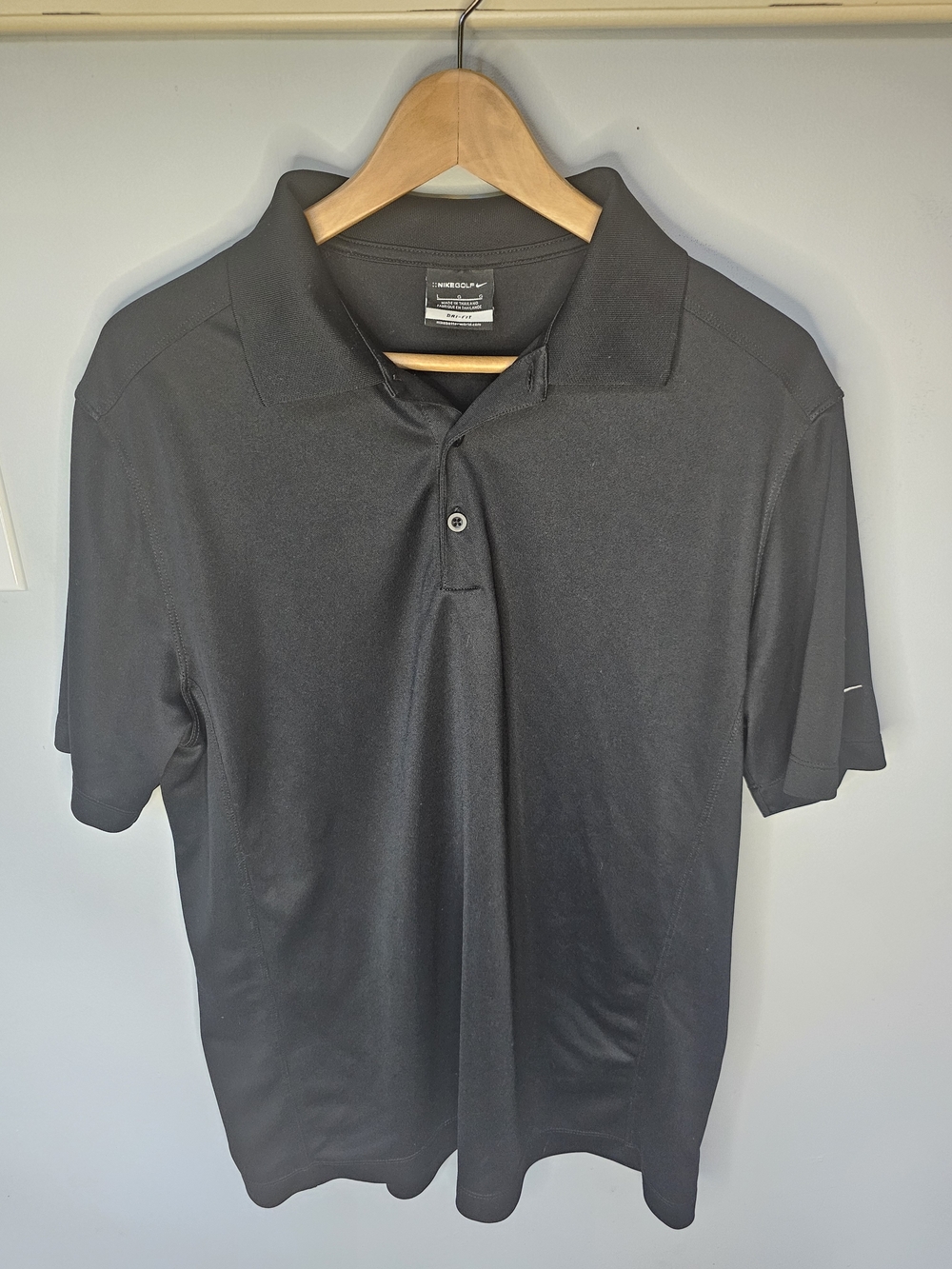 Nike Golf Dri-Fit Black Polo Shirt Men's Large Embroidered Swoosh